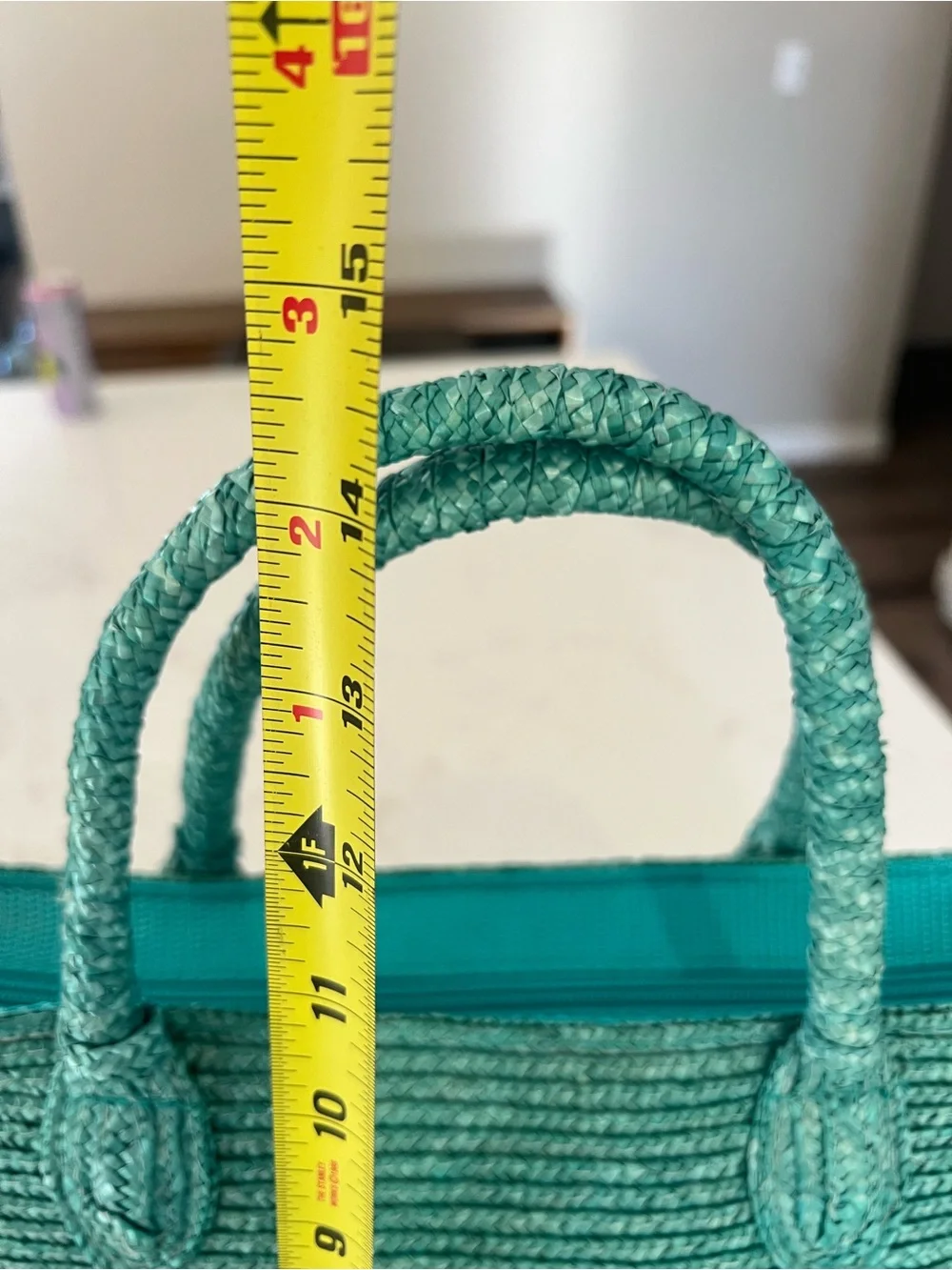 Turquoise Woven Straw Handbag Aqua Natural Straw Purse Zip Top Summer Bag - Picture 7 of 9
